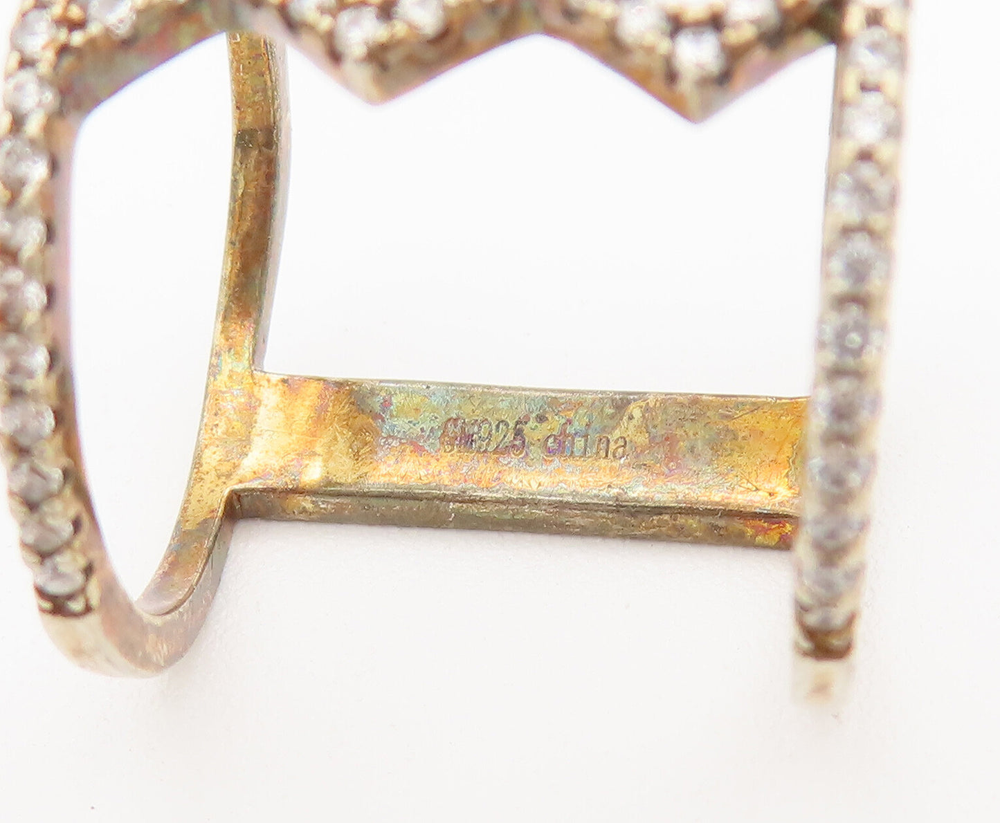 925 Sterling Silver Vintage Ring Gold Plated Bordered Topaz Sz 6.5  RG27991
