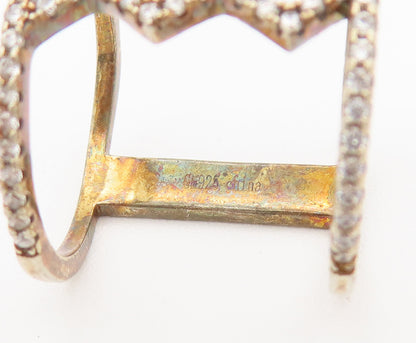925 Sterling Silver Vintage Ring Gold Plated Bordered Topaz Sz 6.5  RG27991
