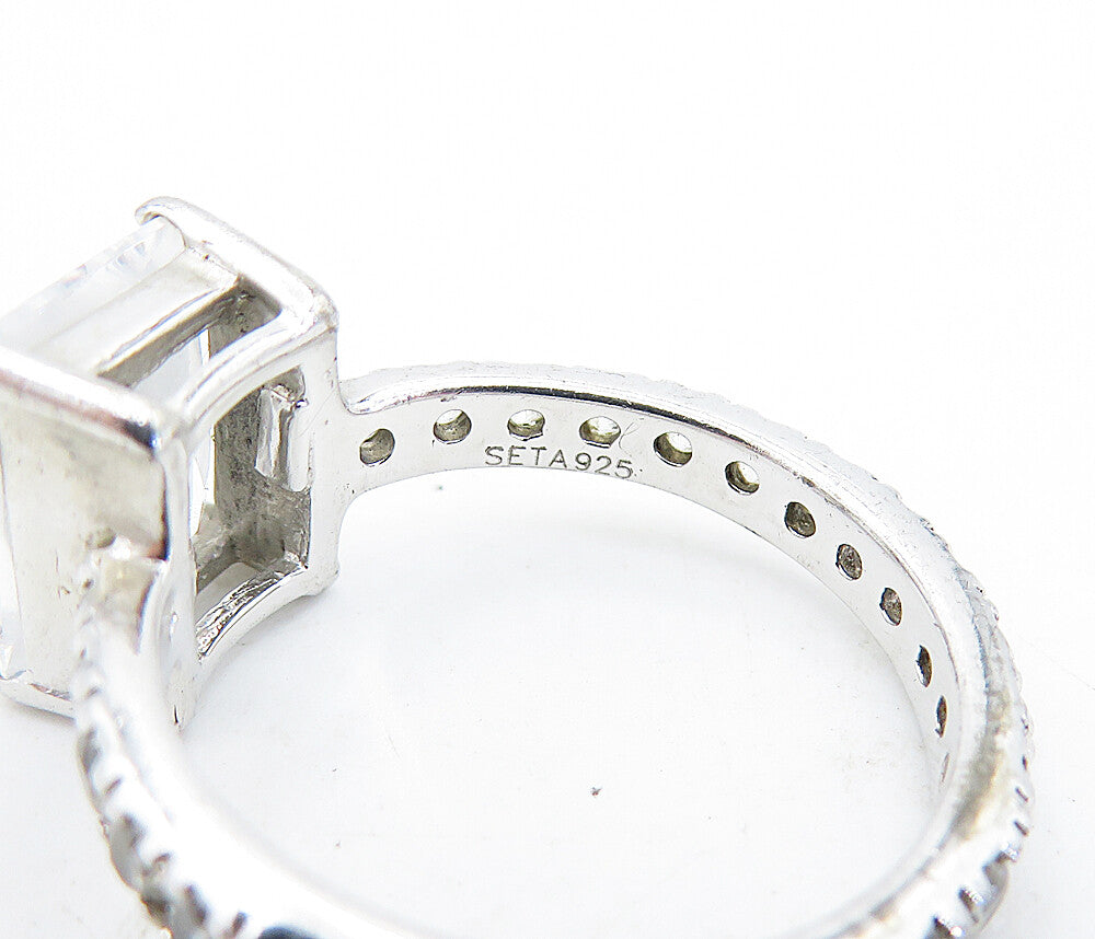 SETA 925 Silver  Cubic Zirconia Solitaire With Accents Ring Sz 7  RG6796