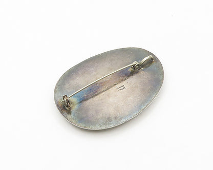 ISRAEL 925 Silver  Vintage Eilat Stone Dark Tone Smooth Brooch Pin  BP6915