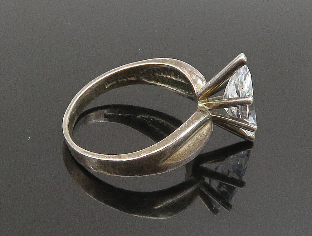 925 Silver  Vintage Marquise Cubic Zirconia Concave Shank Ring Sz 10  RG25311