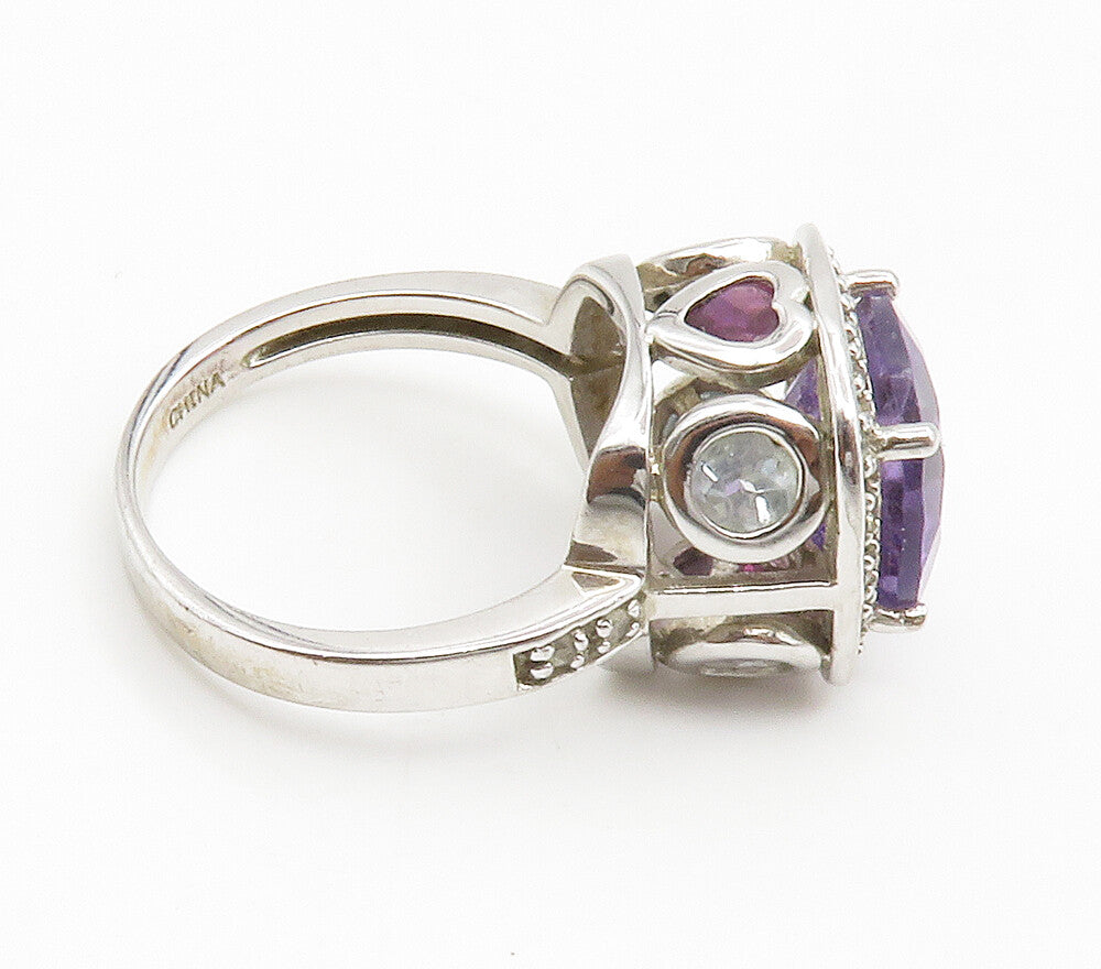 925 Sterling Silver  Prong Set Amethyst & Topaz Cocktail Ring Sz 7  RG14906