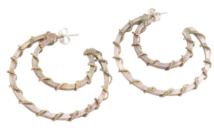 925 Sterling Silver Vintage Earrings Two Tone Twisted Rope Double Hoop  EG14322