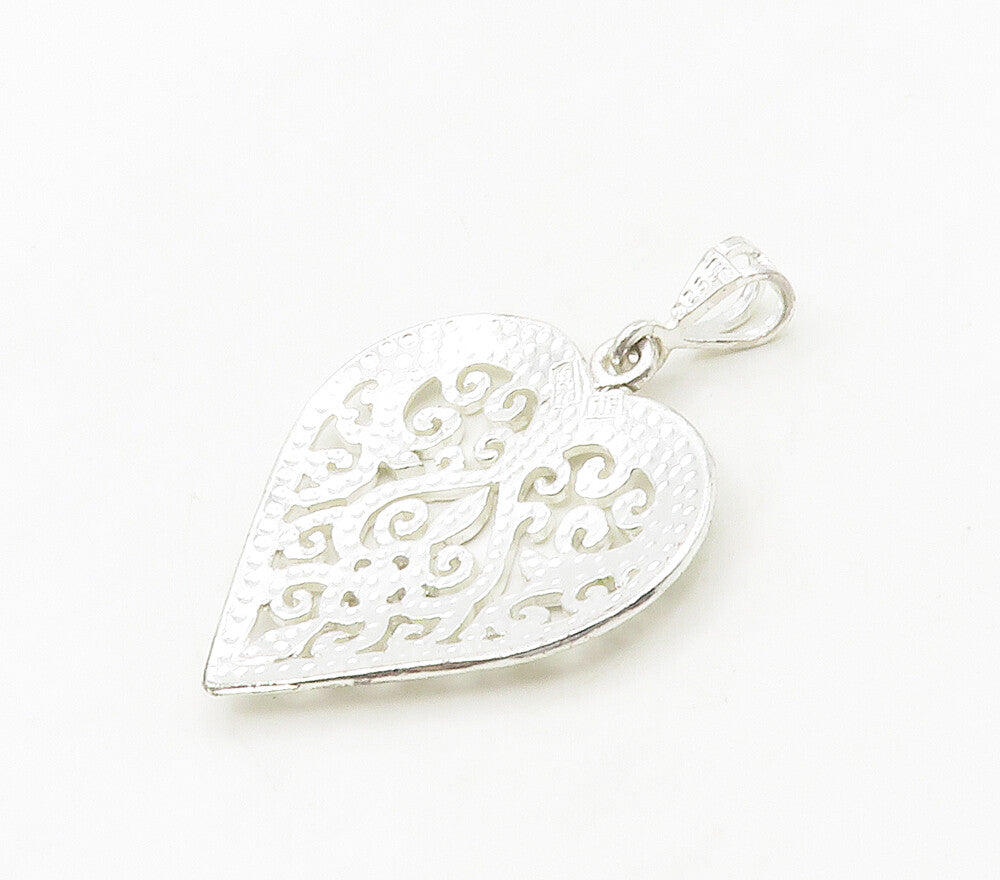 925 Sterling Silver  Shiny Polished Open Swirl Love Heart Pendant  PT12856