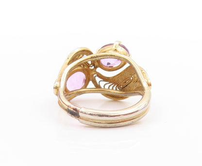 925 Sterling Silver Vintage Ring Gold Plated Amethyst Wire Work  Sz 6.5  RG32767