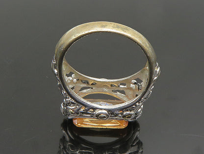 925 Silver  Vintage Orange Cubic Zirconia Beaded Detail Ring Sz 6.5  RG24783