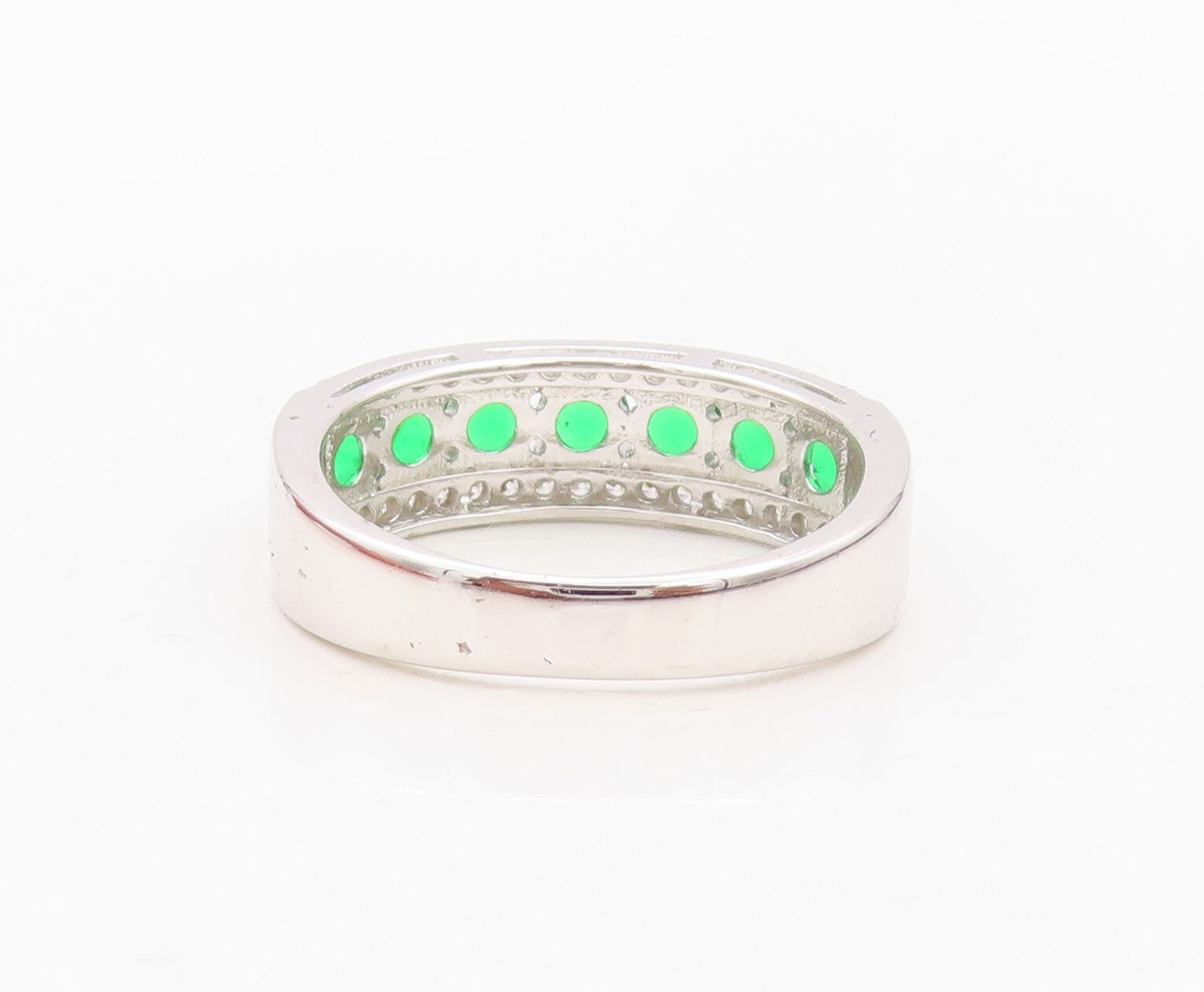 925 Sterling Silver Vintage Ring Round Peridot & CZ Bands  Sz 7.5  RG30145