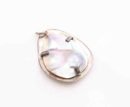 EUROPEAN 925 Silver  Vintage Shiny Mother Of Pearl Modernist Pendant  PT16705