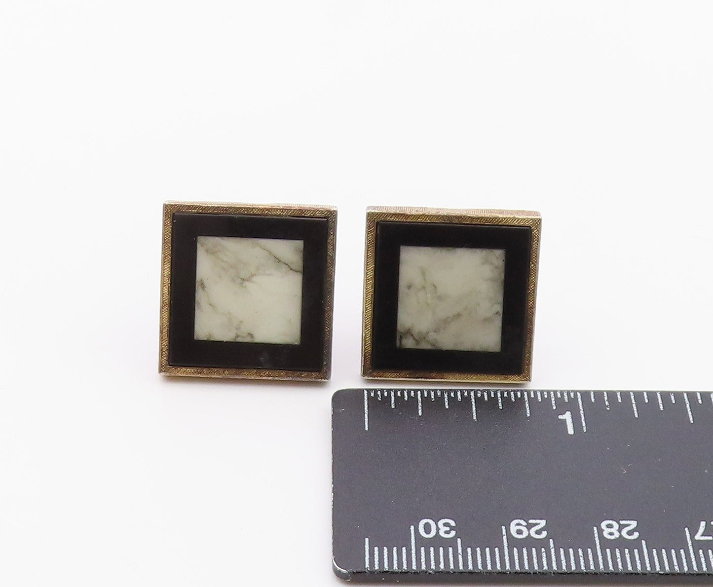 925 Sterling Silver  Vintage Howlite & Black Onyx Square Cufflinks  TR2328