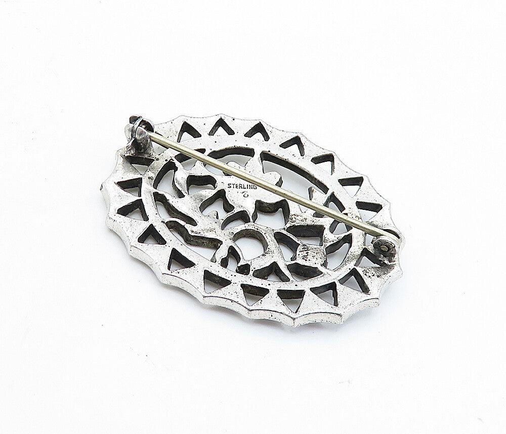 925 Sterling Silver  Vintage Sparkling Floral Leaf Vine Brooch Pin  BP2544