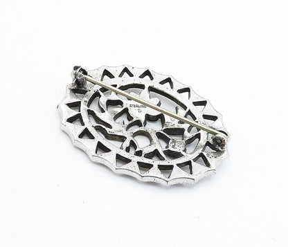 925 Sterling Silver  Vintage Sparkling Floral Leaf Vine Brooch Pin  BP2544