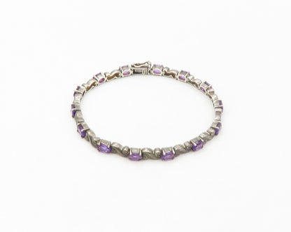 925 Sterling Silver  Vintage Amethyst & Dark Tone Swirl Chain Bracelet  BT6725