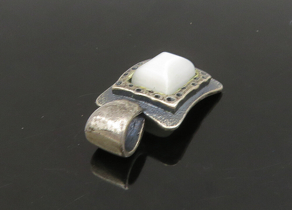 925 Sterling Silver  Vintage Mother Of Pearl Dark Tone Square Pendant  PT18771