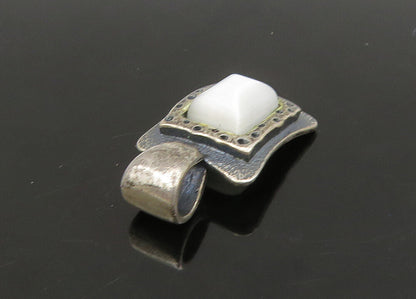 925 Sterling Silver  Vintage Mother Of Pearl Dark Tone Square Pendant  PT18771