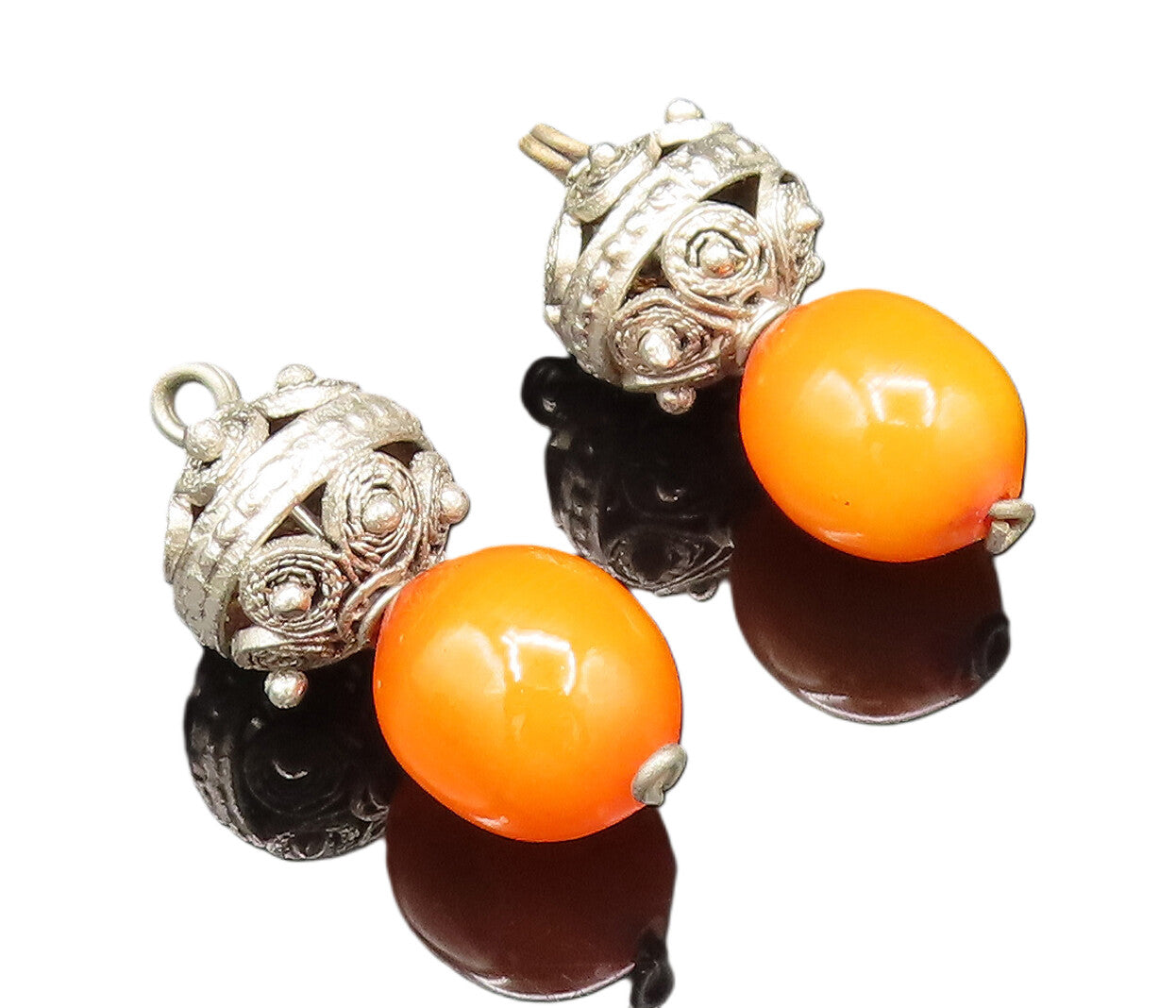 925 Silver  Vintage Spiral & Beaded Ball With Calcite Bead Earrings  EG12282