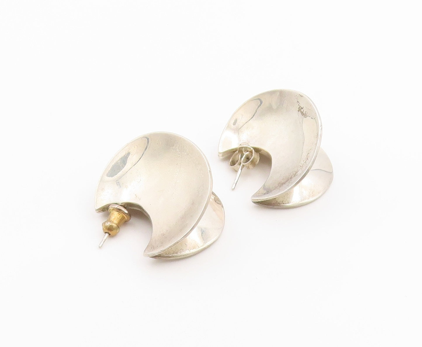 925 Sterling Silver Vintage Earrings Modernist Folded Crescent Moons  EG14414