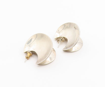 925 Sterling Silver Vintage Earrings Modernist Folded Crescent Moons  EG14414