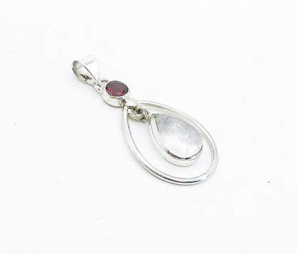 925 Sterling Silver  Quartz & Red Topaz Dangling Tear Drop Pendant  PT3378