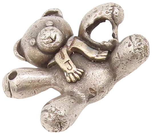 14k Gold 925 Sterling Silver Vintage Pendant KEEPSAKE Carved Teddy Bear  PT23007