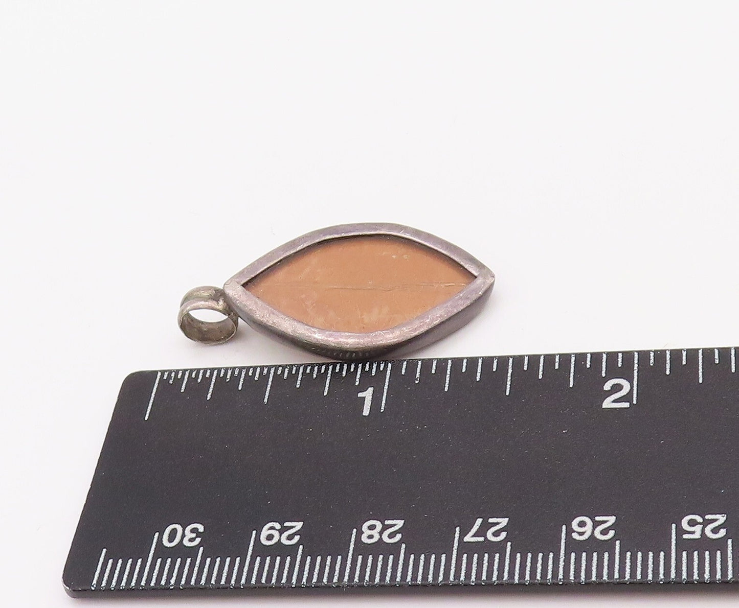 925 Sterling Silver Vintage Pendant Marquise Shape Wooden Inlay  PT23581