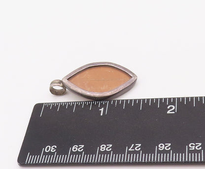 925 Sterling Silver Vintage Pendant Marquise Shape Wooden Inlay  PT23581