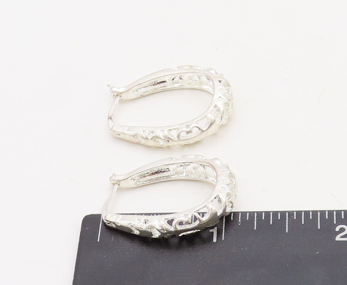 925 Sterling Silver Vintage Earrings Brutalist Design Cutout Hoops  EG13302