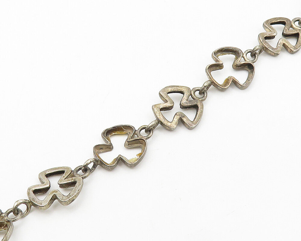 IRELAND 925 Silver  Vintage Dark Tone Open Clovers Chain Bracelet  BT7133