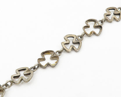 IRELAND 925 Silver  Vintage Dark Tone Open Clovers Chain Bracelet  BT7133