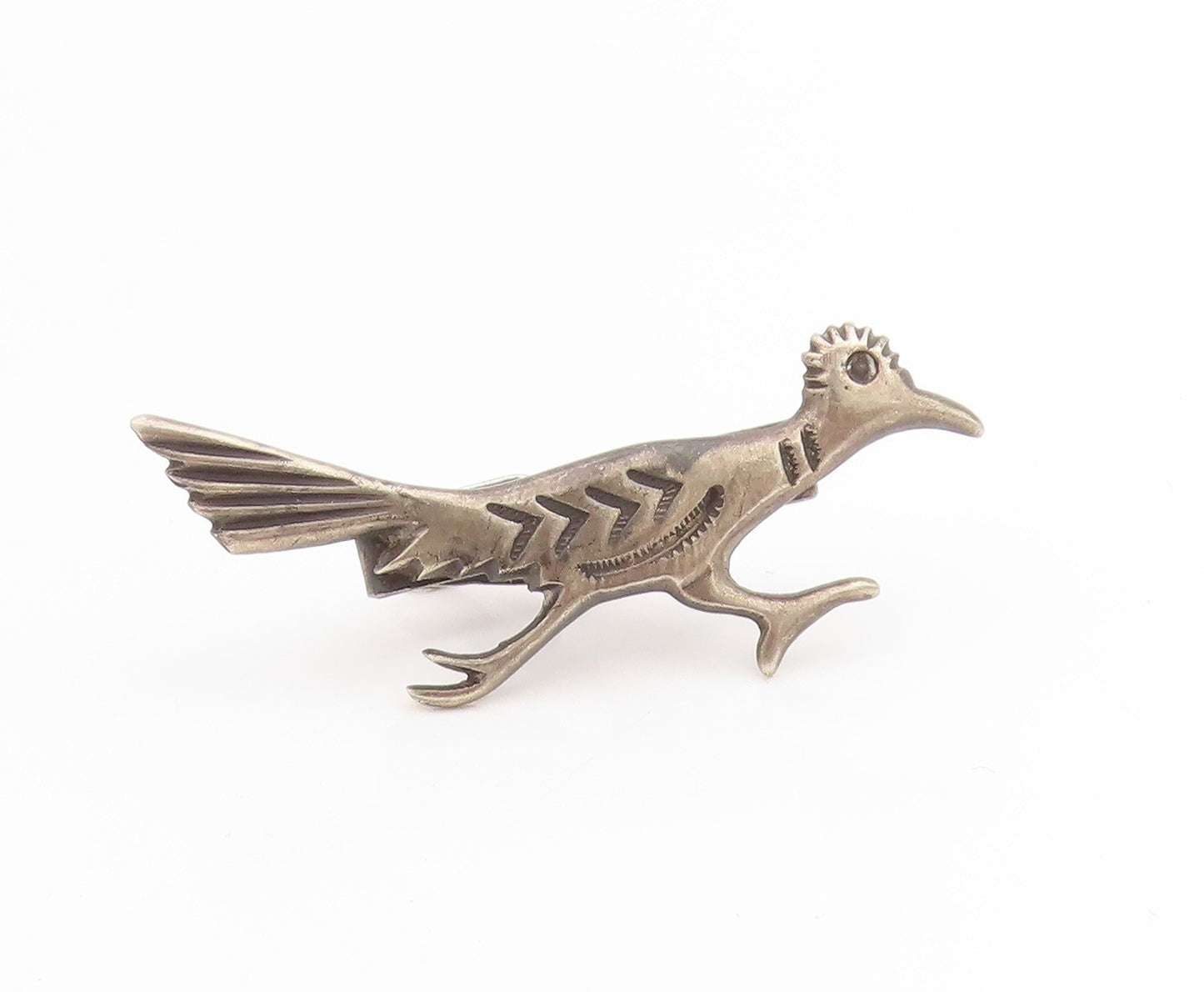 925 Sterling Silver Vintage Tie Clip NAVAJO Etched Roadrunner Bird Design TR4032