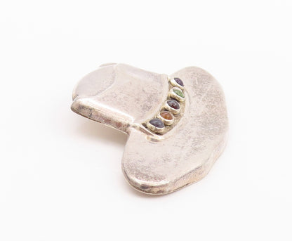 925 Sterling Silver Vintage Brooch Cabochon Gemstones Cow Boy Hat  BP11579