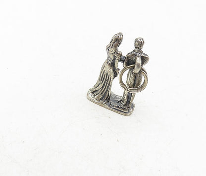 925 Sterling Silver  Vintage Oxidized Married Couple Statue Pendant  PT6582