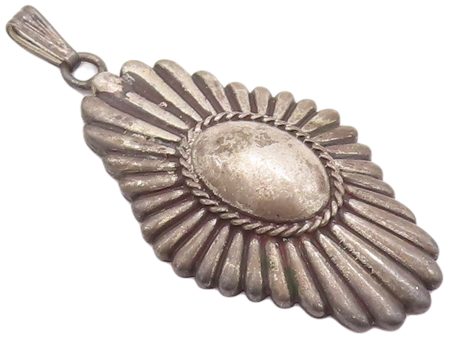 925 Sterling Silver Vintage Pendant Antique Solid Carved Roped Flower  PT22963
