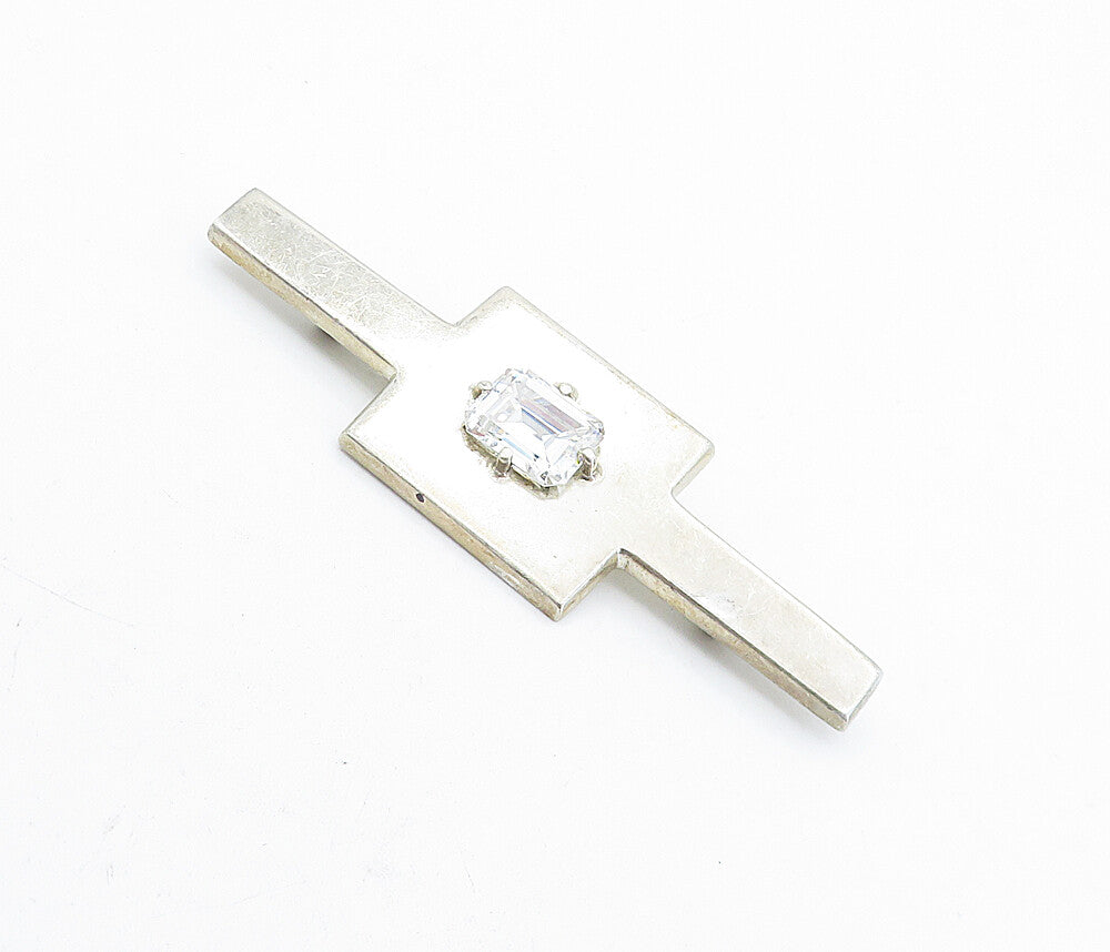 MEXICO 925 Sterling Silver  Vintage Cubic Zirconia Square Brooch Pin  BP1573