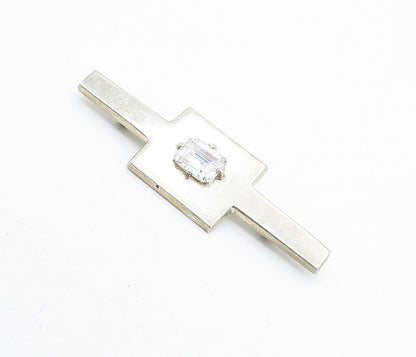 MEXICO 925 Sterling Silver  Vintage Cubic Zirconia Square Brooch Pin  BP1573