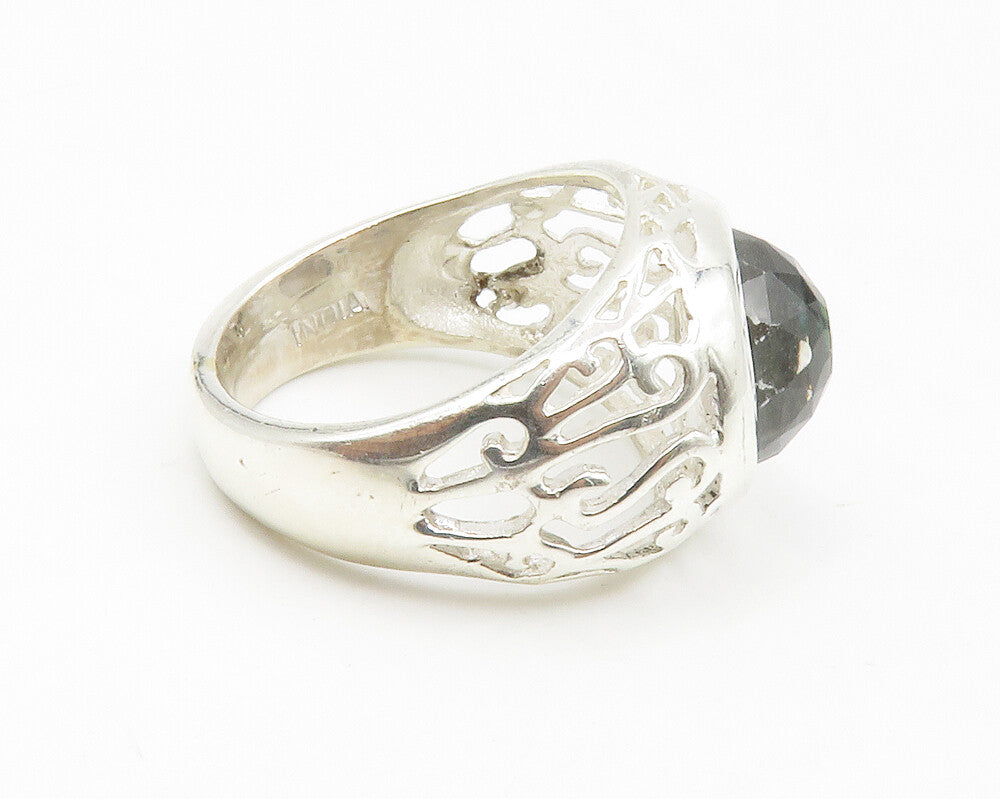 925 Sterling Silver  Cabochon Topaz Shiny Cutout Cocktail Ring Sz 6  RG14137