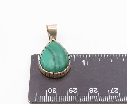 NAVAJO 925 Sterling Silver Vintage Pear Shaped Malachite Drop Pendant PT20197