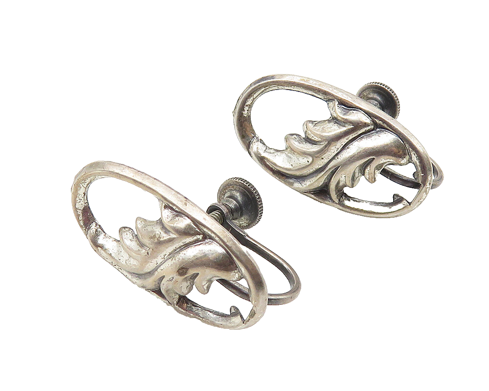 BEAU 925 Sterling Silver  Vintage Floral Leaf Non Pierce Earrings  EG5865