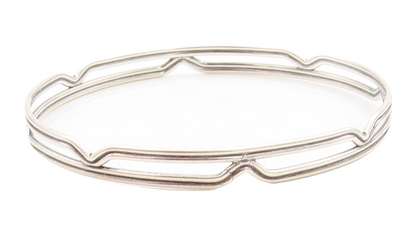 925 Sterling Silver  Vintage Shiny Open Design Round Bangle Bracelet  BT2314