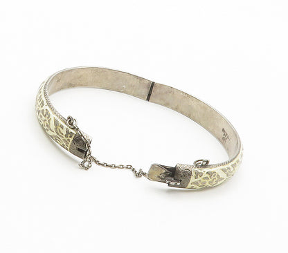 SIAM 925 Sterling Silver  Vintage Enamel Coated Floral Bangle Bracelet  BT6095