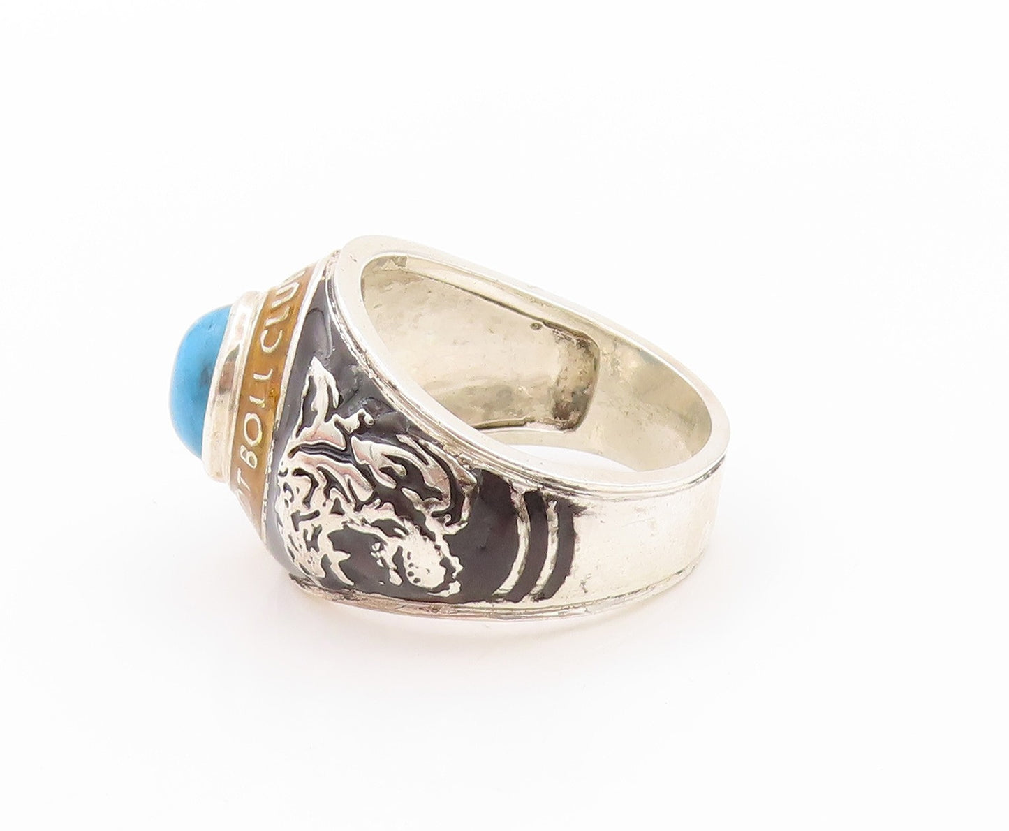 925 Sterling Silver Vintage Ring Larimar Carved Tiger Football  Sz 12  RG32529