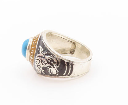 925 Sterling Silver Vintage Ring Larimar Carved Tiger Football  Sz 12  RG32529