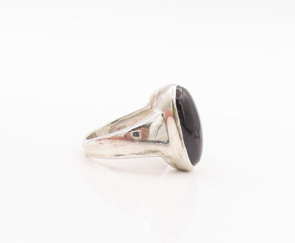 925 Sterling Silver Vintage Ring Oval Onyx Rectangle Topaz  Sz 7  RG29180