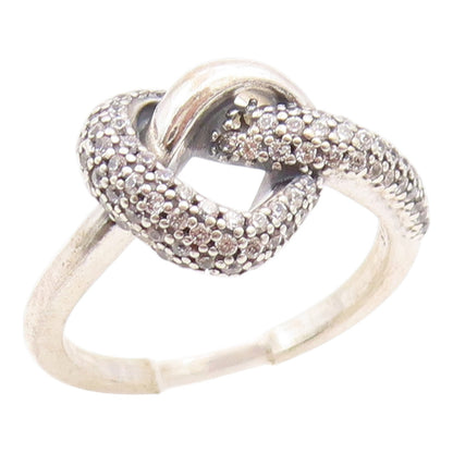 925 Sterling Silver Vintage Ring PANDORA CZ Knotted Love Heart Band Sz 6 RG35433