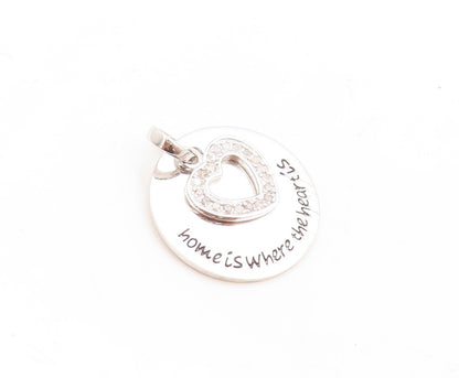 925 Sterling Silver Vintage Pendant Cutout Real Diamonds Heart & Coin  PT23797