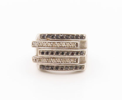 925 Sterling Silver Vintage Ring Cutout Spinel Topaz Inlay Bands Sz 8 RG31841