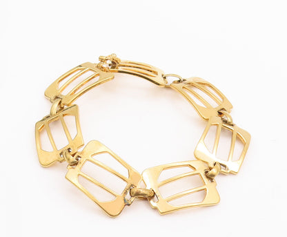 925 Sterling Silver Vintage Bracelet Gold Plated Cutout Designer   BT10645