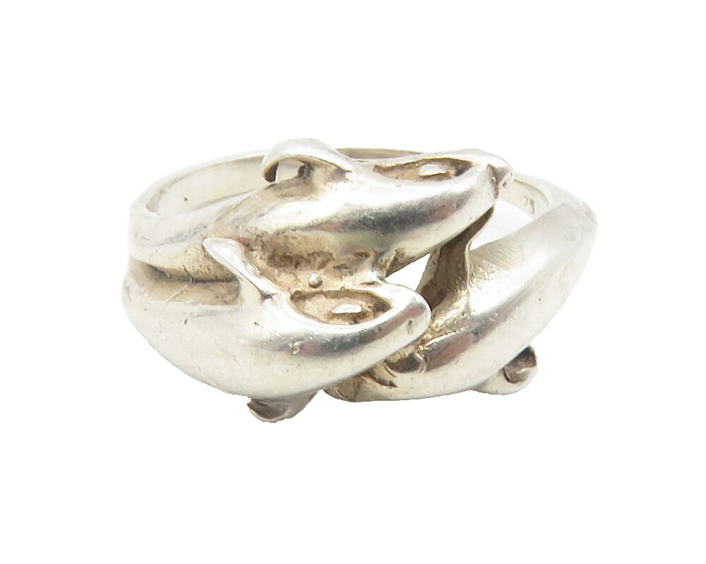 925 Sterling Silver  Vintage Triple Dolphin Bypass Band Ring Sz 5.5  RG12079