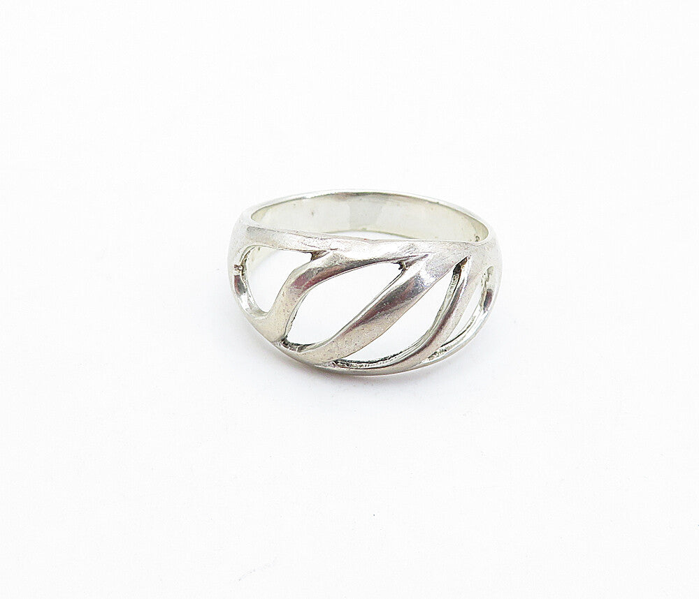 925 Sterling Silver  Vintage Shiny Open Design Dome Band Ring Sz 9  RG3709