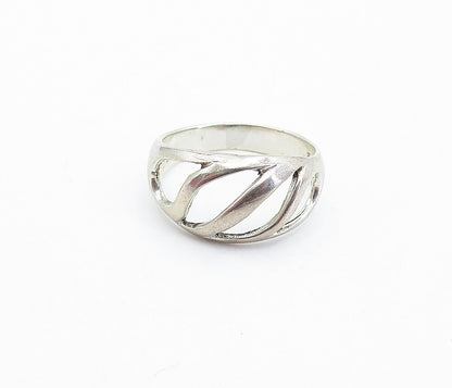 925 Sterling Silver  Vintage Shiny Open Design Dome Band Ring Sz 9  RG3709