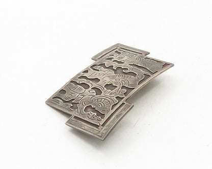 925 Sterling Silver  Vintage Antique Dark Tone Warriors Brooch Pin  BP4070